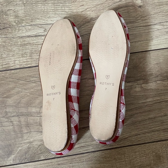 Rothy’s The Loafers Marta Ferri Red and White Gingham Wood Sole LIMITED EDITION - Picture 2 of 6